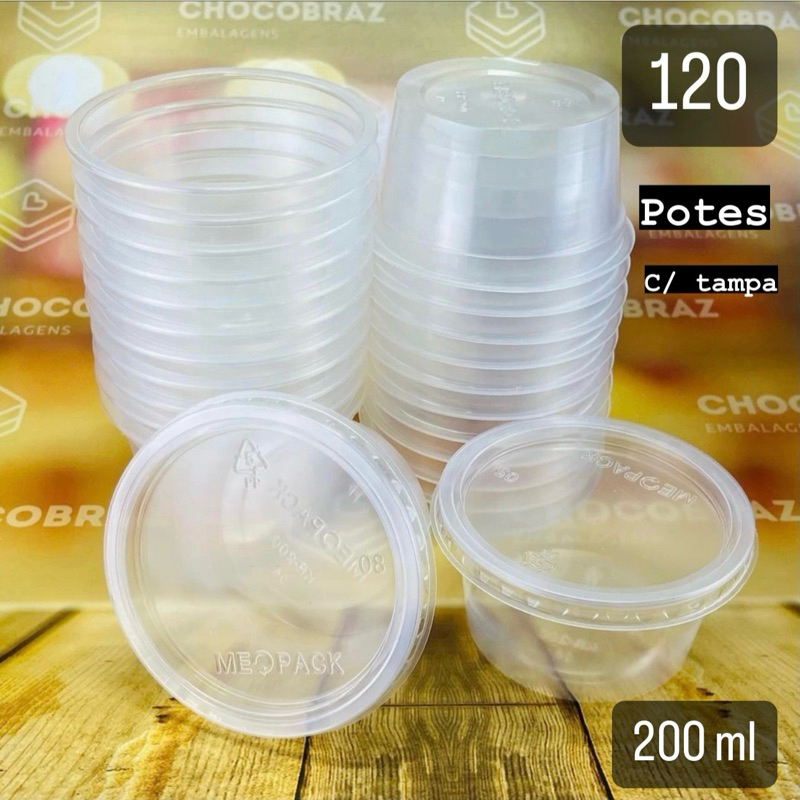 KIT 24~120 POTES REDONDOS PARA BOLO/ALIMENTOS 200 ML FREEZER E MICROONDAS (MEOPACK) em Oferta na Shopee