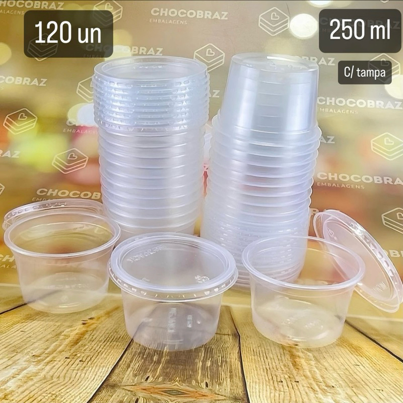 KIT 24~120 POTES REDONDOS PARA BOLO/ALIMENTOS 250 ML FREEZER E MICROONDAS (MEOPACK) - Home & Living
