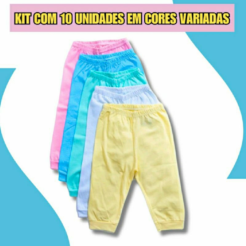 Kit 10 unidades mijão calça sem pé cores lisas 100% algodão em Oferta na Shopee