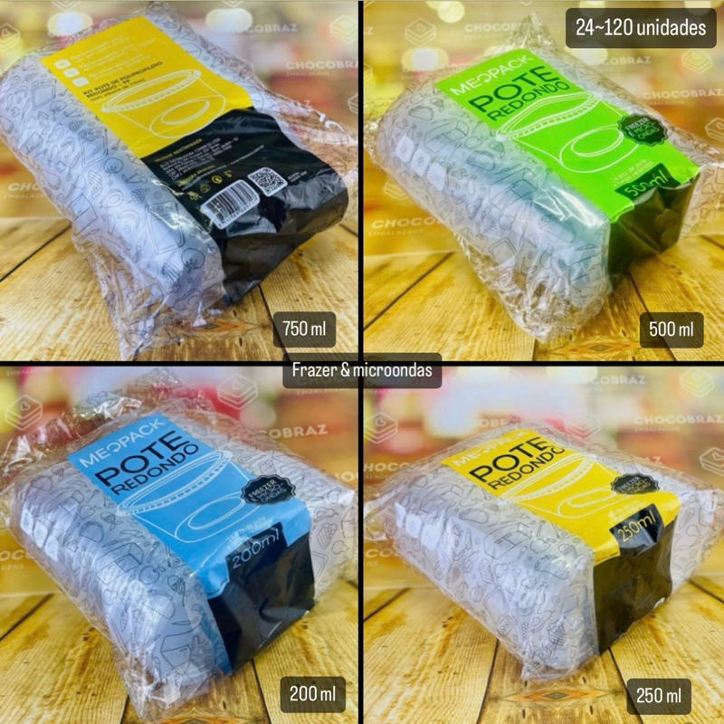 24~120 un Pote 200ml /250ml /500ml /750 ml com tampa Transparente PP FREEZER & MICROONDAS
