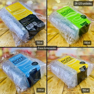 24~120 un Pote 200ml /250ml /500ml /750 ml com tampa Transparente PP FREEZER & MICROONDAS em Oferta na Shopee