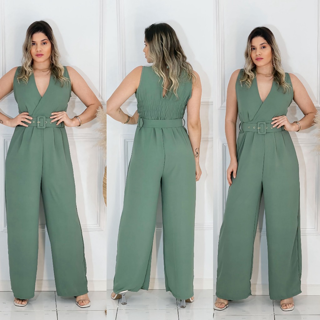 Macacão Feminino Longo Regata Duna com Cinto