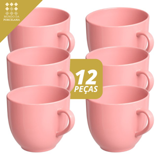 Jogo 12 Xicara Café Chá Rosa 170ml Porcelana Chicara em Oferta na Shopee