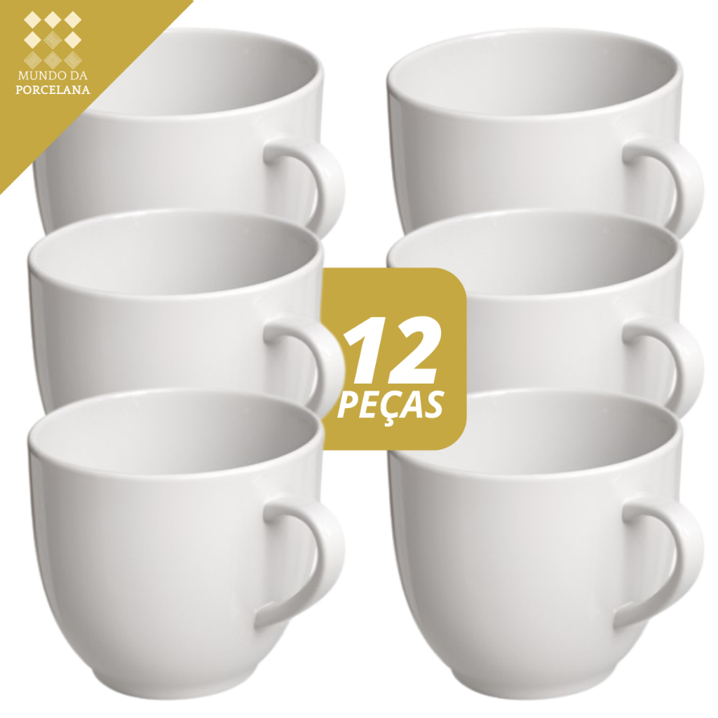 Jogo 12 Xicara Caneca Café Chá Branca 170ml Porcelana Lisa Chicara Hotel Cafeteria Eventos Buffet Decoracoes em Oferta na Shopee