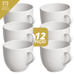 Jogo 12 Xicara Caneca Café Chá Branca 170ml Porcelana Lisa Chicara Hotel Cafeteria Eventos Buffet Decoracoes