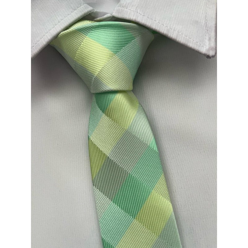 Gravata Slim Fit Xadrez Verde