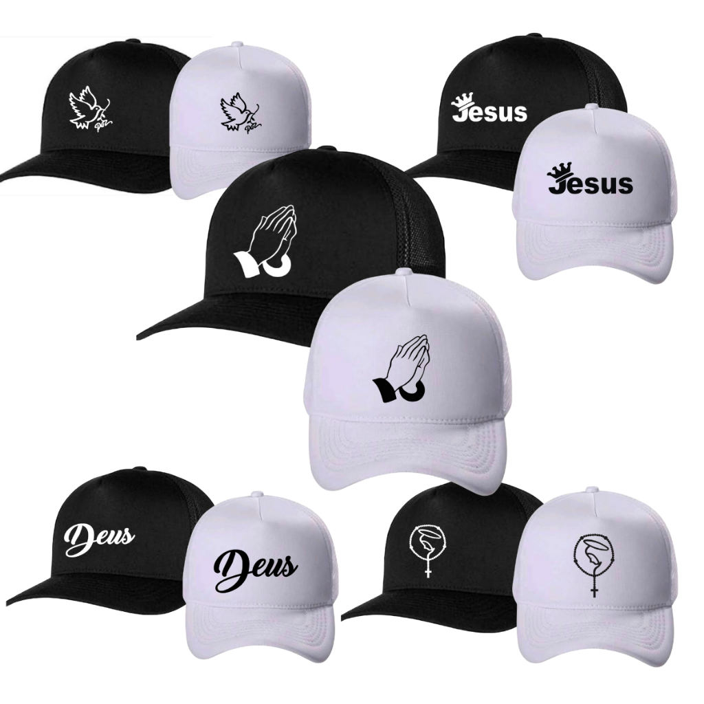Kit 2 Boné Fé ,Deus ,Jesus , ,Gratidão Personagens Homem e Mulher Aba Curva Unissex Trucker Snapback em Oferta na Shopee