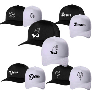 Kit 2 Boné Fé ,Deus ,Jesus , ,Gratidão Personagens Homem e Mulher Aba Curva Unissex Trucker Snapback em Oferta na Shopee