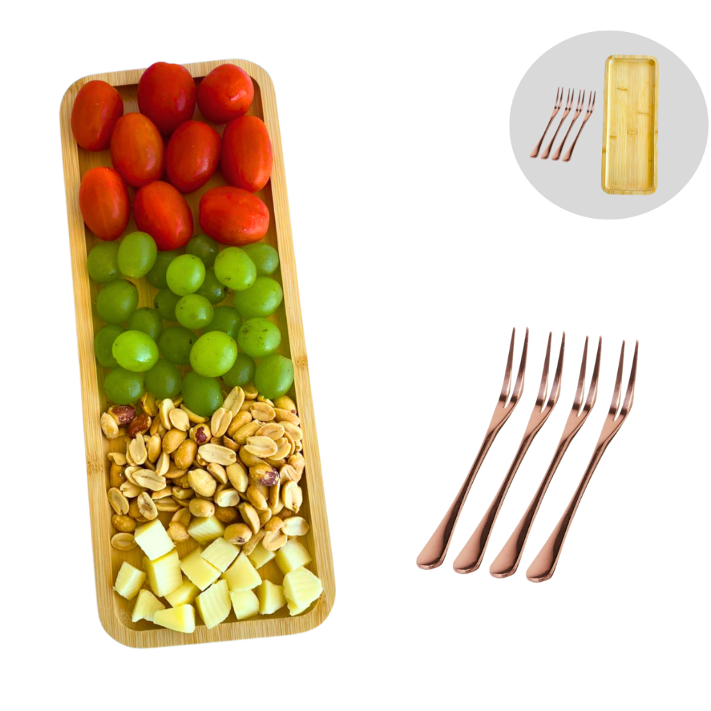 Petisqueira de Bambu Bandeja de Bambu Tábua de Frios Travessa de Bambu Kit Petisqueira