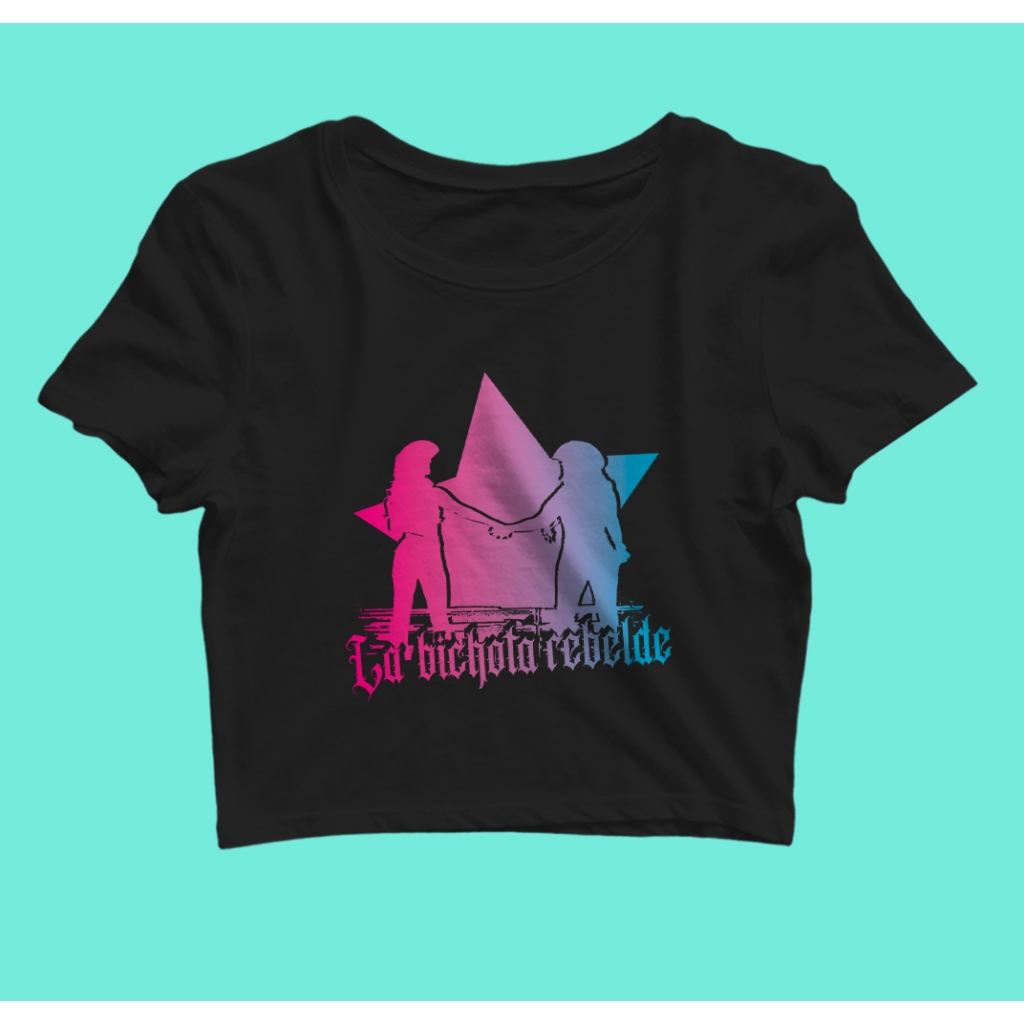 Camiseta Cropped Algodão La bichota rebelde (Anahi e Karol G) Feminino e Masculino