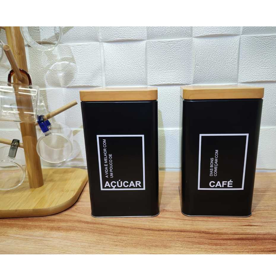Conjunto Lata Pote mantimentos Porta Condimentos Café Açúcar