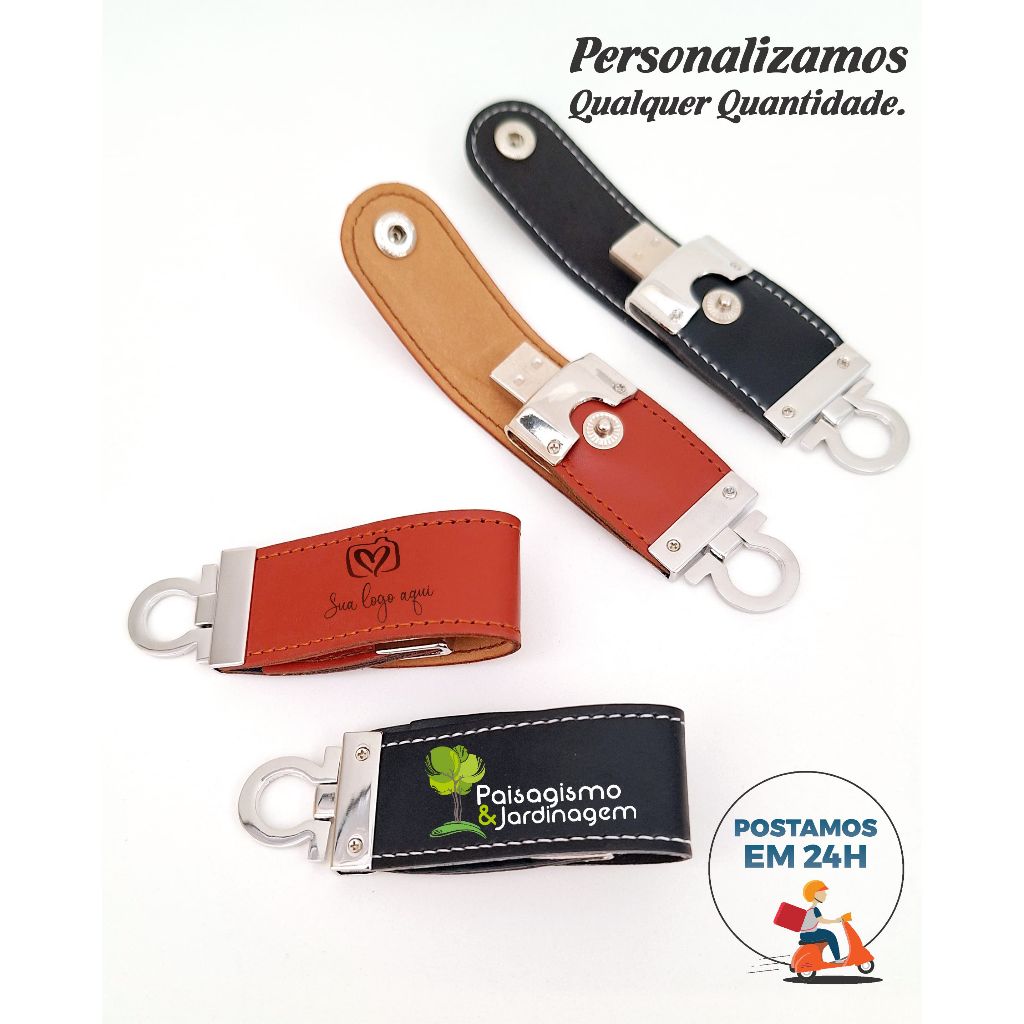 Pen Drive Couro Sintético e Metal  4gb, 8gb, 16gb, 32gb, 64gb Personalizado Laser ou colorido PC184
