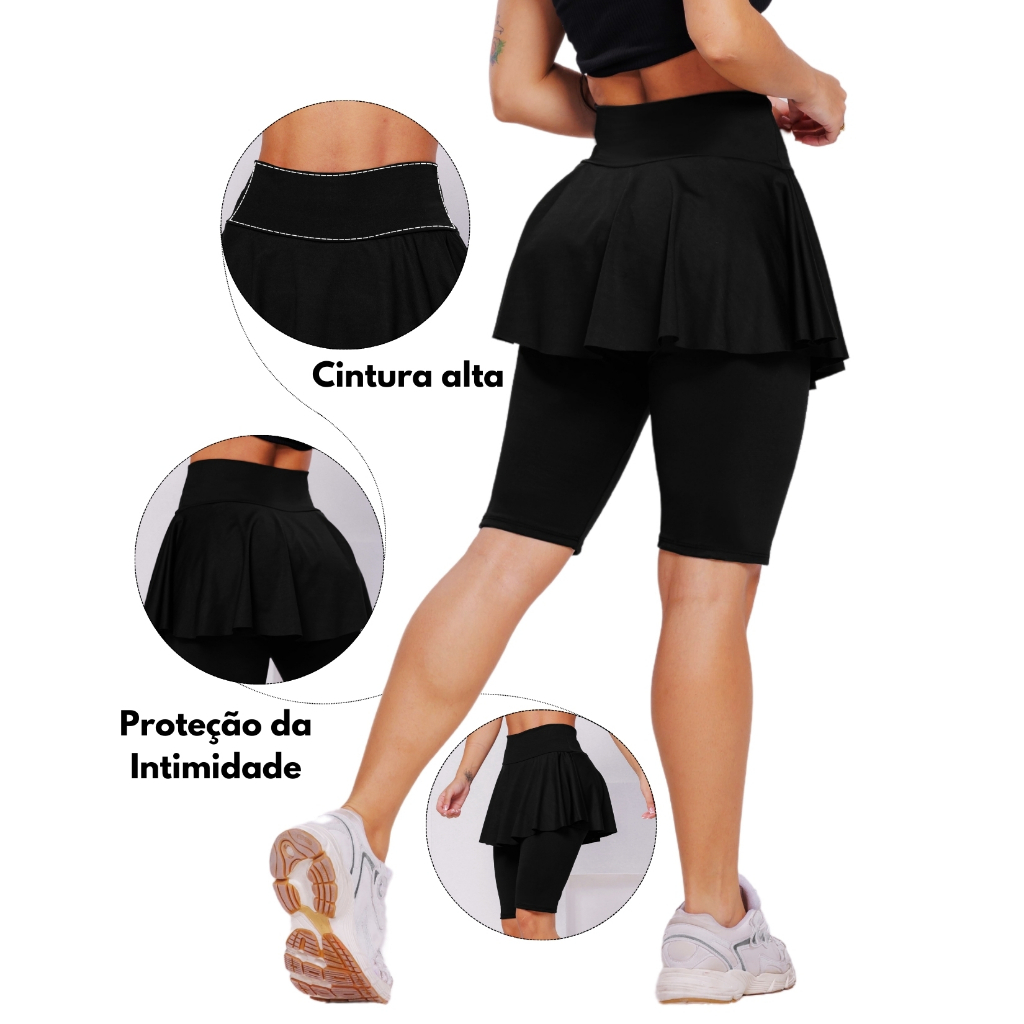 Bermuda Saia Babado Cós Alto Suplex Feminina Tapa Bum Bum Qualidade Wolfox
