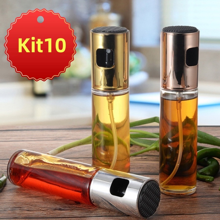 KIT10  Spray Azeite Oleo galheteiro de Vidro Borrifador Pulverizador Culinario óleo Vinagre Azeiteiro inox para Cozinha Com funil