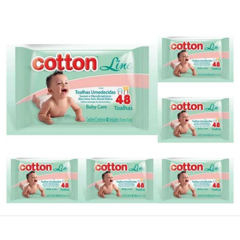 Toalhas Umedecidas Cotton Line - Kit 06 Pacotes 48 Unid