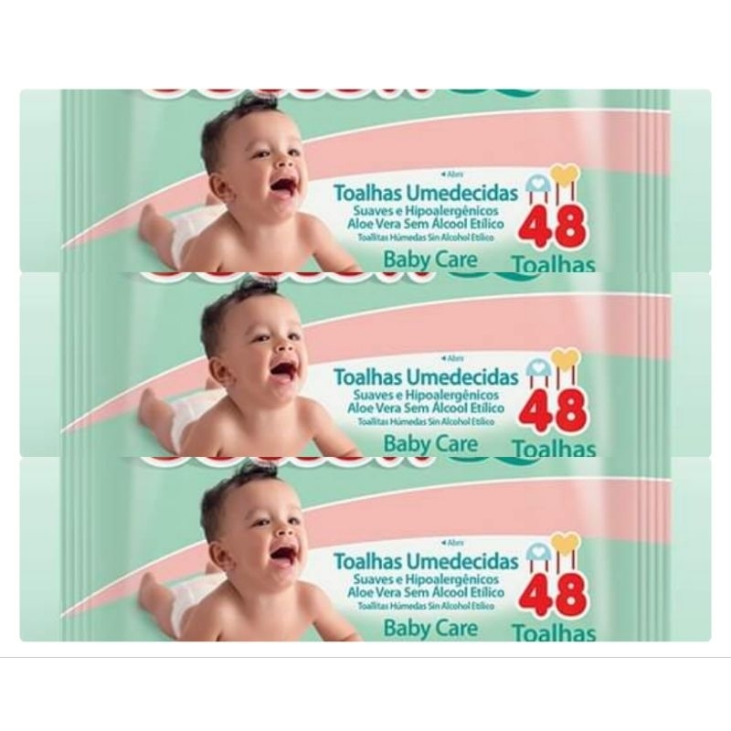 Toalha Umedecidas Cotton Line Bichinhos - 3 Pacotes Com 48 Unidades Cada