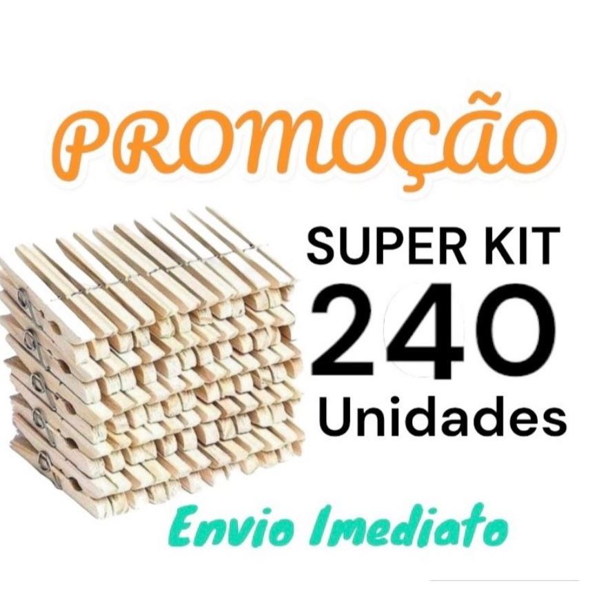 Kit Com 240 Unidades de Pregador, Prendedor de Roupa Gigante, Madeira de Reflorestamento, Pregador De Roupas em Oferta na Shopee