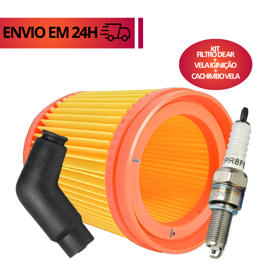 Filtro de Ar Elemento Titan 150 Modelo Original Honda + Vela de Ignição Cpr8ea9 + Cachimbo Vela Titan 150 (2004 a 2008)