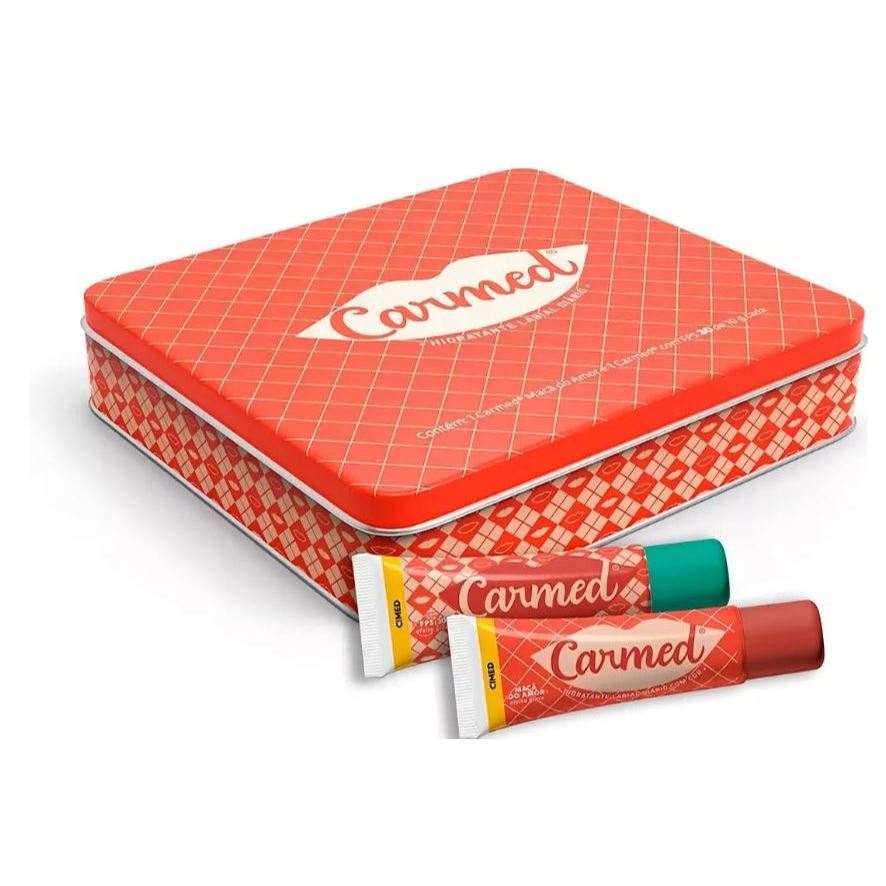 Kit Luxo Lata Carmed Hidratante Labial Maçã Do Amor + Fps 30 10g NATAL PREMIUM Ediçao Limitada