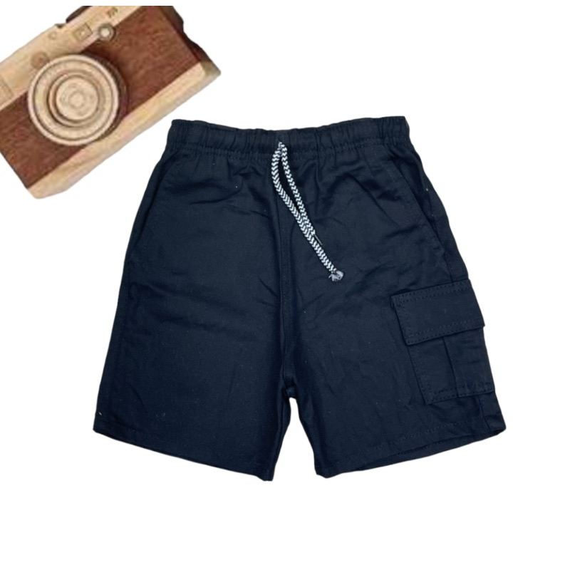 Bermuda Cargo Masculino Infantil Short Sarja Com 4 Bolsos Com Elástico na Cintura Preto