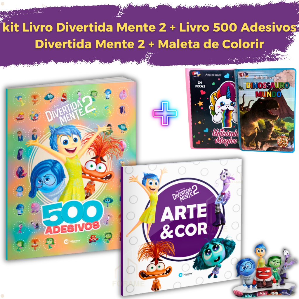 Kit 2 Livros Infantil De Colorir Divertidamente 2 + Livro Com 500 Adesivos + Maleta Colorir 24 Peças