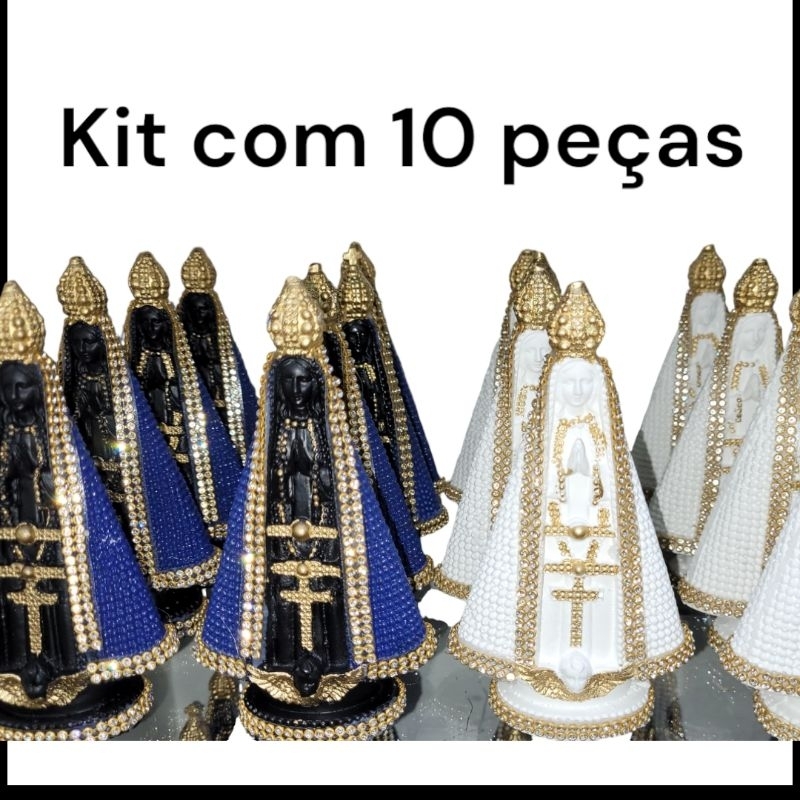 kit 10 imagem Nossa Senhora Aparecida 15cm azul branco lembrancinha batizado casamento