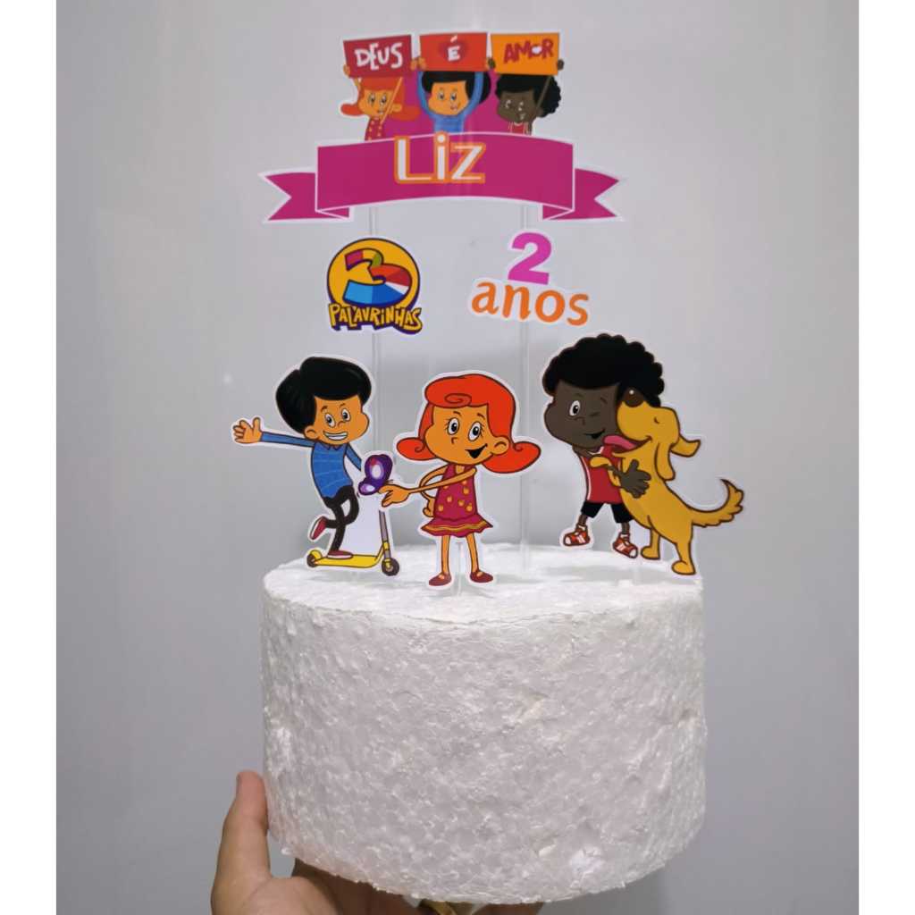Topo Topper de bolo Personalizado 3 Palavrinhas Festa Aniversario Três Palavrinhas