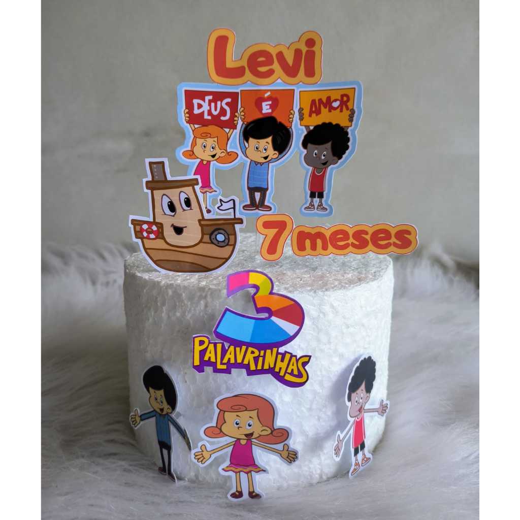 Topo Topper de bolo Personalizado Três Palavrinhas Festa Aniversario 3 Palavrinhas