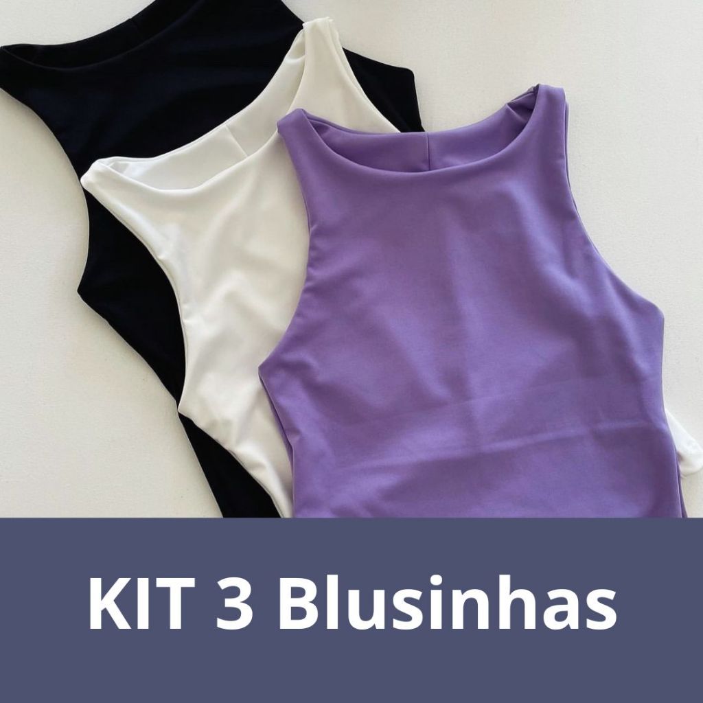 KIT 03 Blusas Regata Suplex Básica Casual com Forro