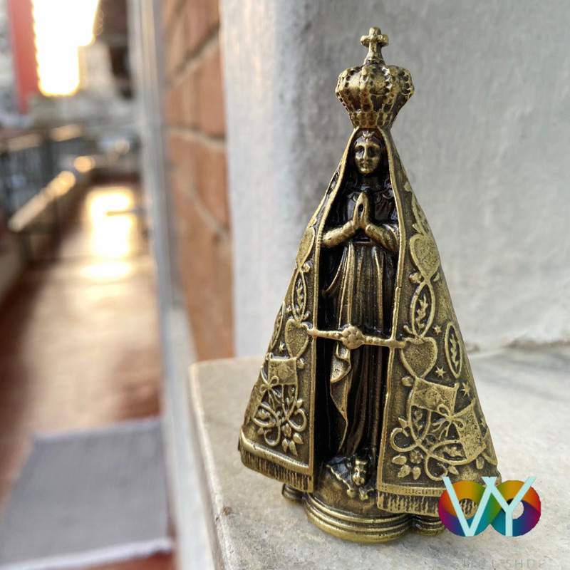 Imagem Nossa Senhora Aparecida em Bronze Maciço Decoração Carro Caminhão Mesa