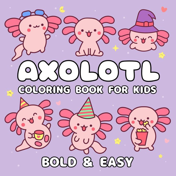 Kit 50 Desenhos Para Pintar E Colorir Axolotl Coloring Book for Kids - Folha A4 Inteira! 1 Por Folha!