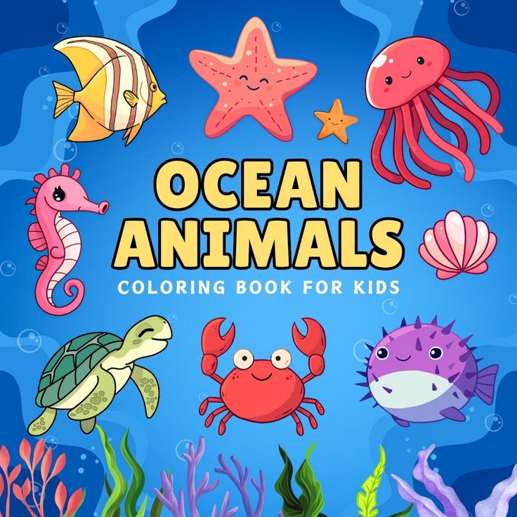 Kit 50 Desenhos Para Pintar E Colorir Ocean Animals Coloring Book - Folha A4 Inteira! 1 Por Folha!