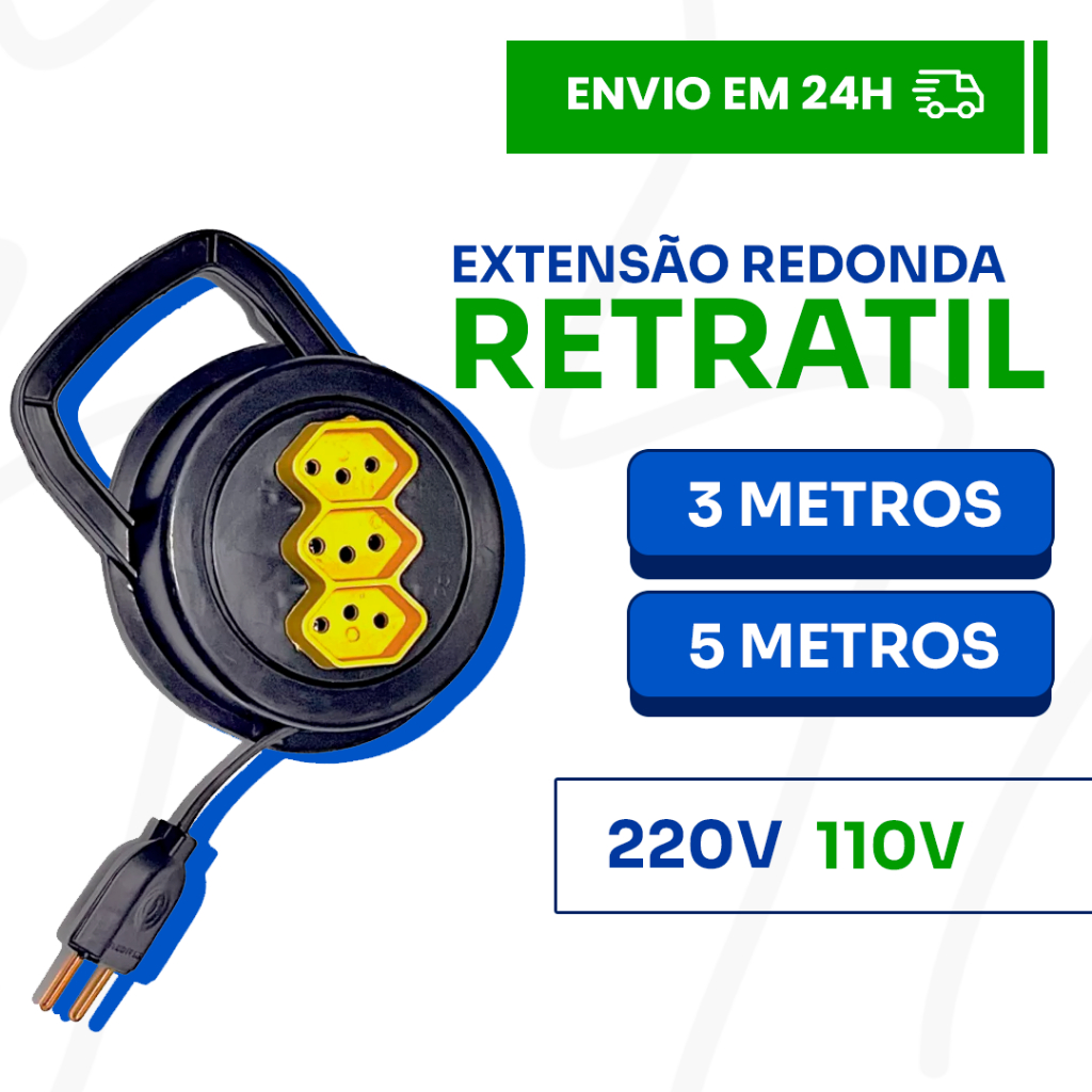 Extensão Retrátil 3/5 metros Redonda 110/220v Bivolt 10A - Colorida em Oferta na Shopee
