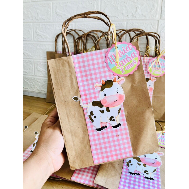Sacolinhas Surpresa Kraft Fazendinha Vaquinha / Festa Infantil / Lembrancinha/ Todos os Temas