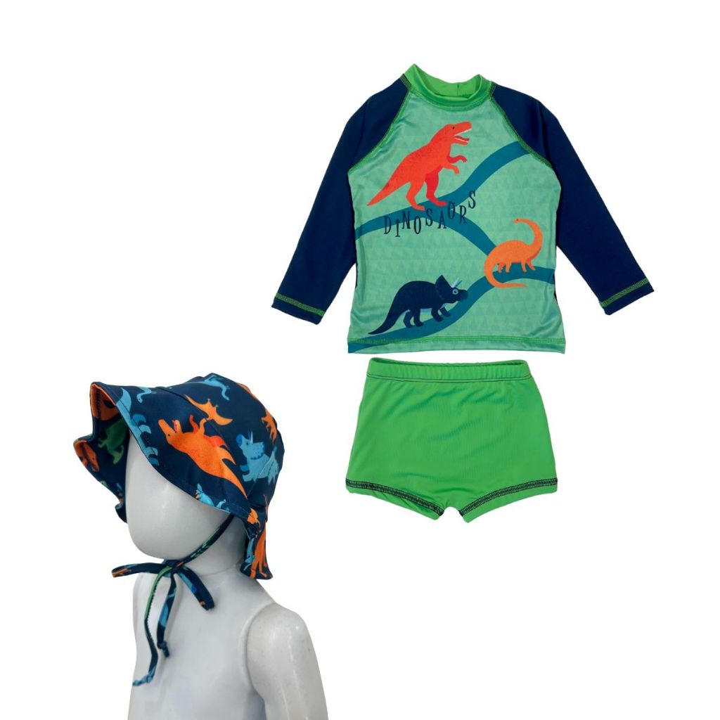 Kit Conjunto + Chapéu Proteção Solar Menino Praia Piscina Sunga Blusa Proteção Solar Roupa de Banho