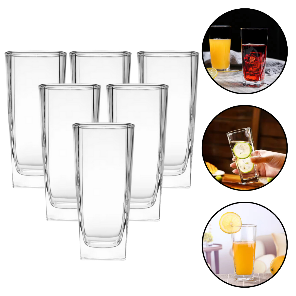 Jogo De Copos Quadrados Em Vidro 260ml / 320ml 6 Peças Suco Água Chá em Oferta na Shopee