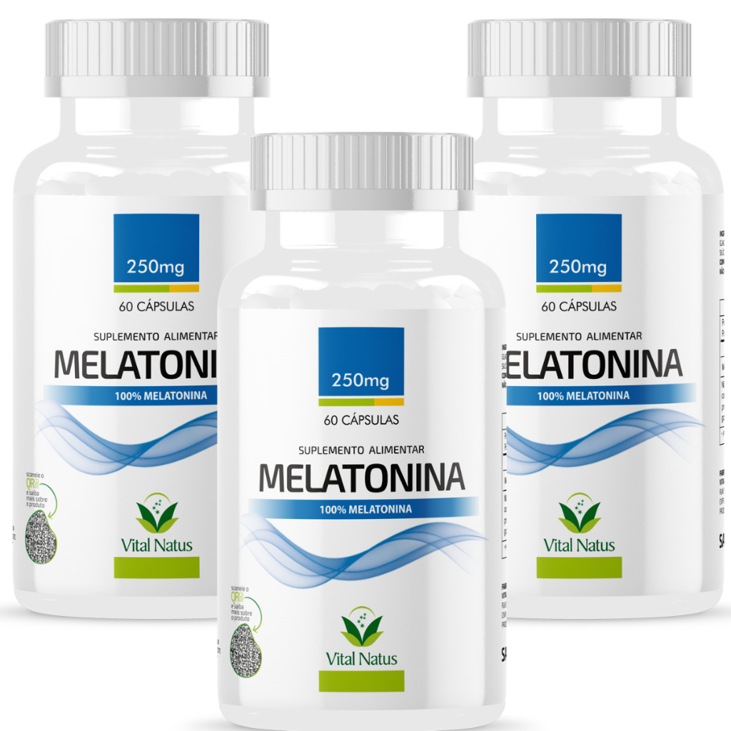 Melato 60 Cápsulas Vital Natus Para Dormir Bem Ajudar a Regular o Sono Reduz Insônia Original 250mg