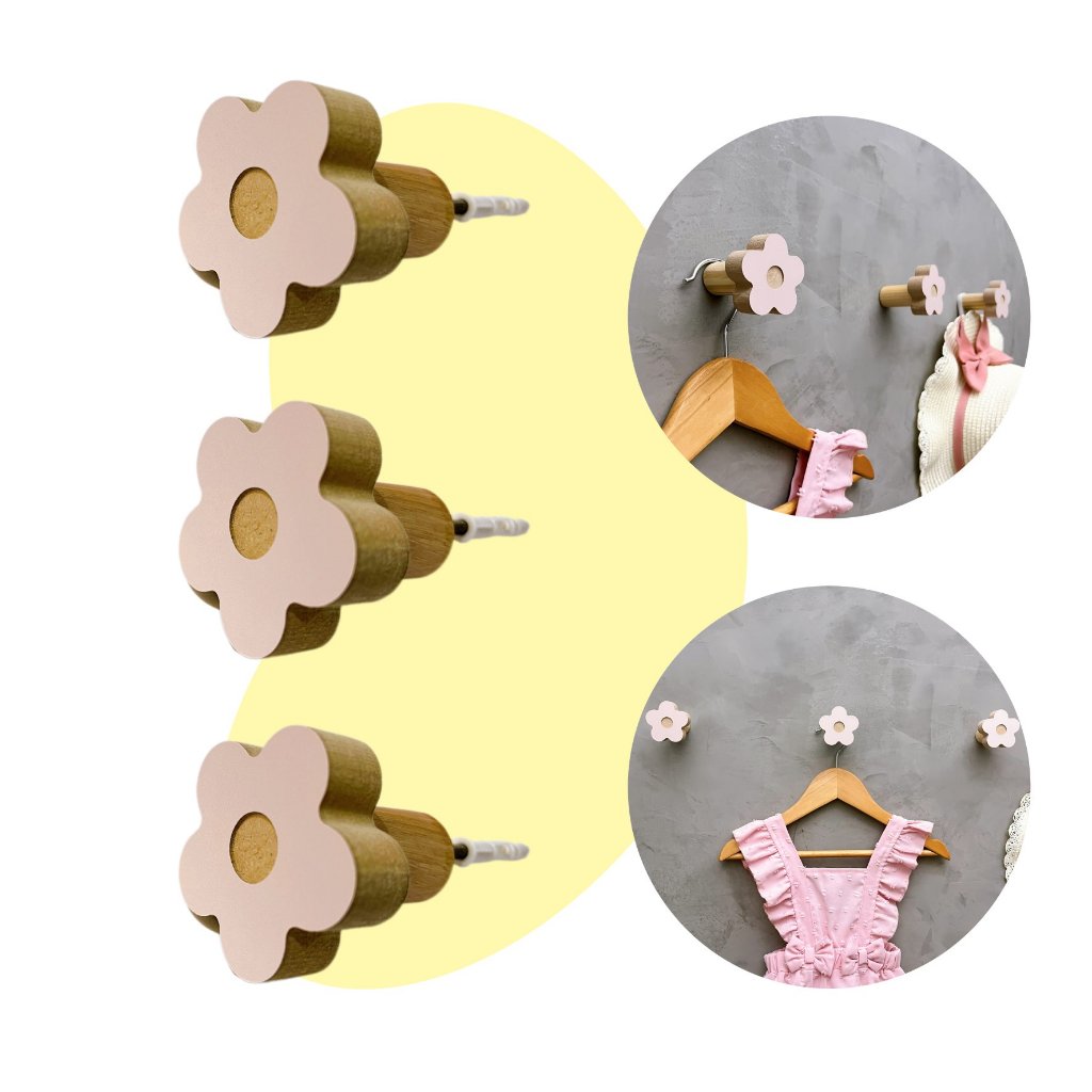 3 Ganchos de parede flor infantil decoração baby 3Flbb15c em Oferta na Shopee