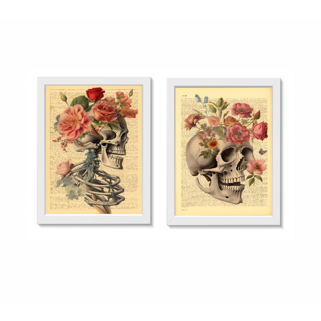 Kit 2 Quadros Decorativos Consultório Médico Ortopedia Fisioterapia Molduras 20x30cm Madeira Vidro Brancas