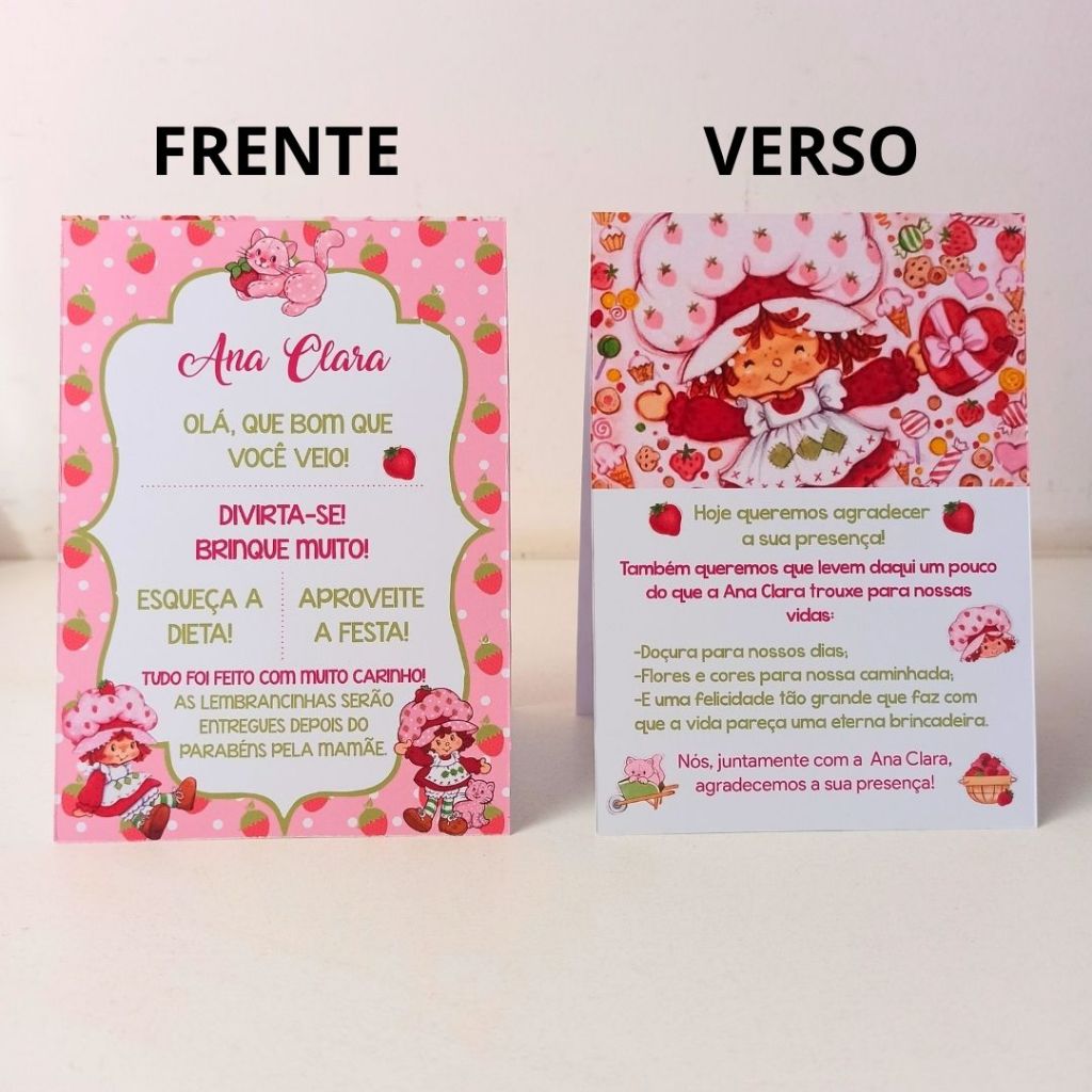 Plaquinha de Mesa Aniversário Moranguinho Baby | Moranguinho Adolescente | Moranguinho Antiga