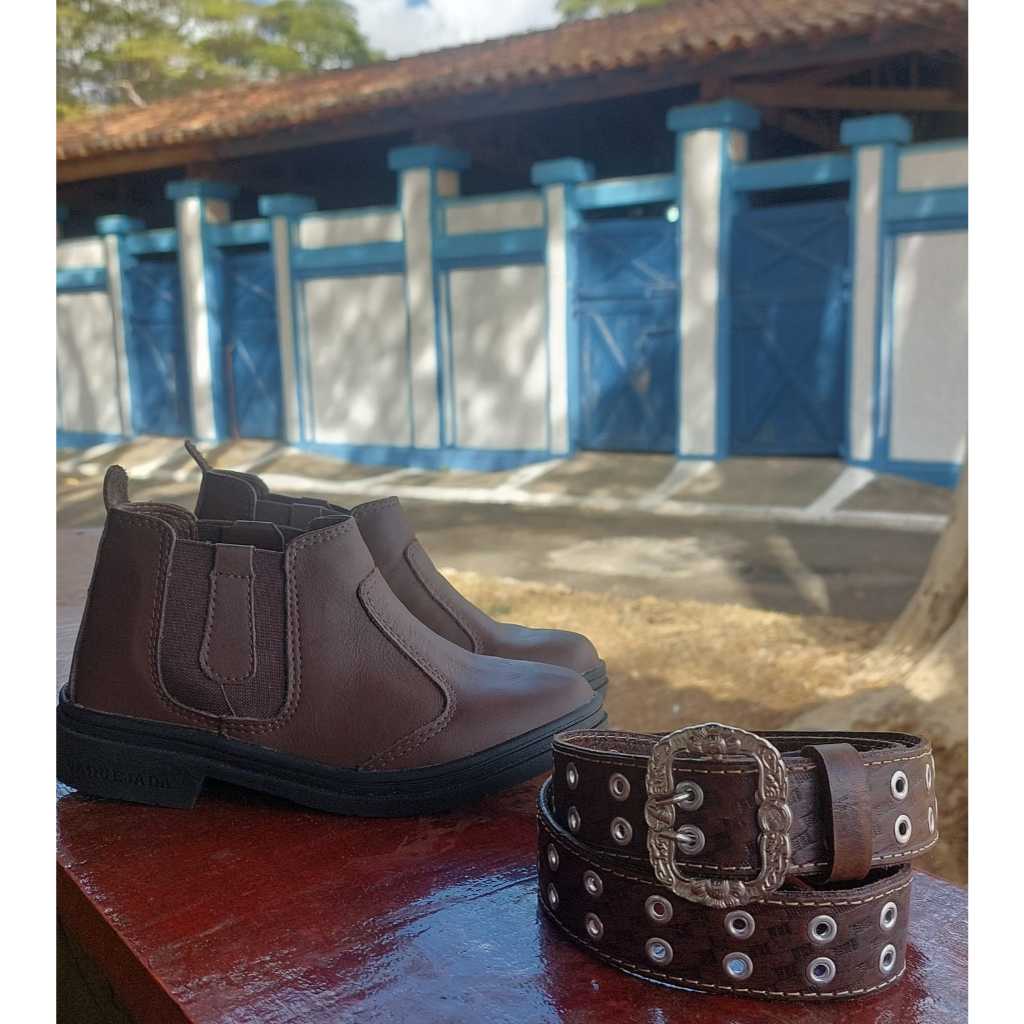 Bota Botina Butina Com Cinto Muladeiro Em Couro Infantil Fazenda Campo Rodeio Roça Com segurança