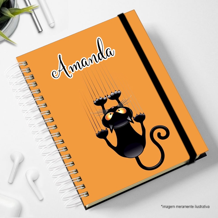 Agenda 2026 capa gatuna Caderno gatinho preto Planner gatos arte gatinha fofa pais A5