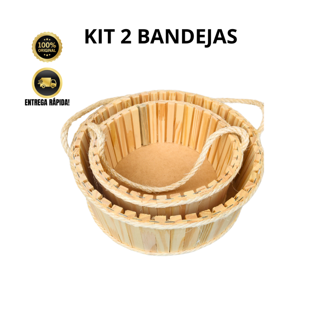 Kit C/2 Cesta Bandeja Páscoa Madeira Pinus Redonda Café Da Manhã - Cesta de Presente - Decoração