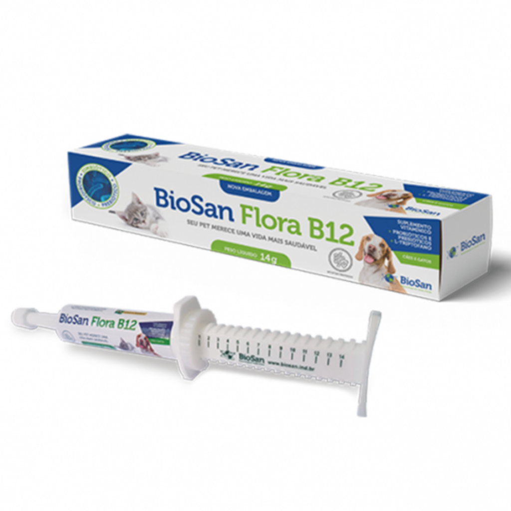 Biosan Flora B12 14g Probiótico e Prebiótico para Cães e Gatos Saúde Intestinal Alta Absorção