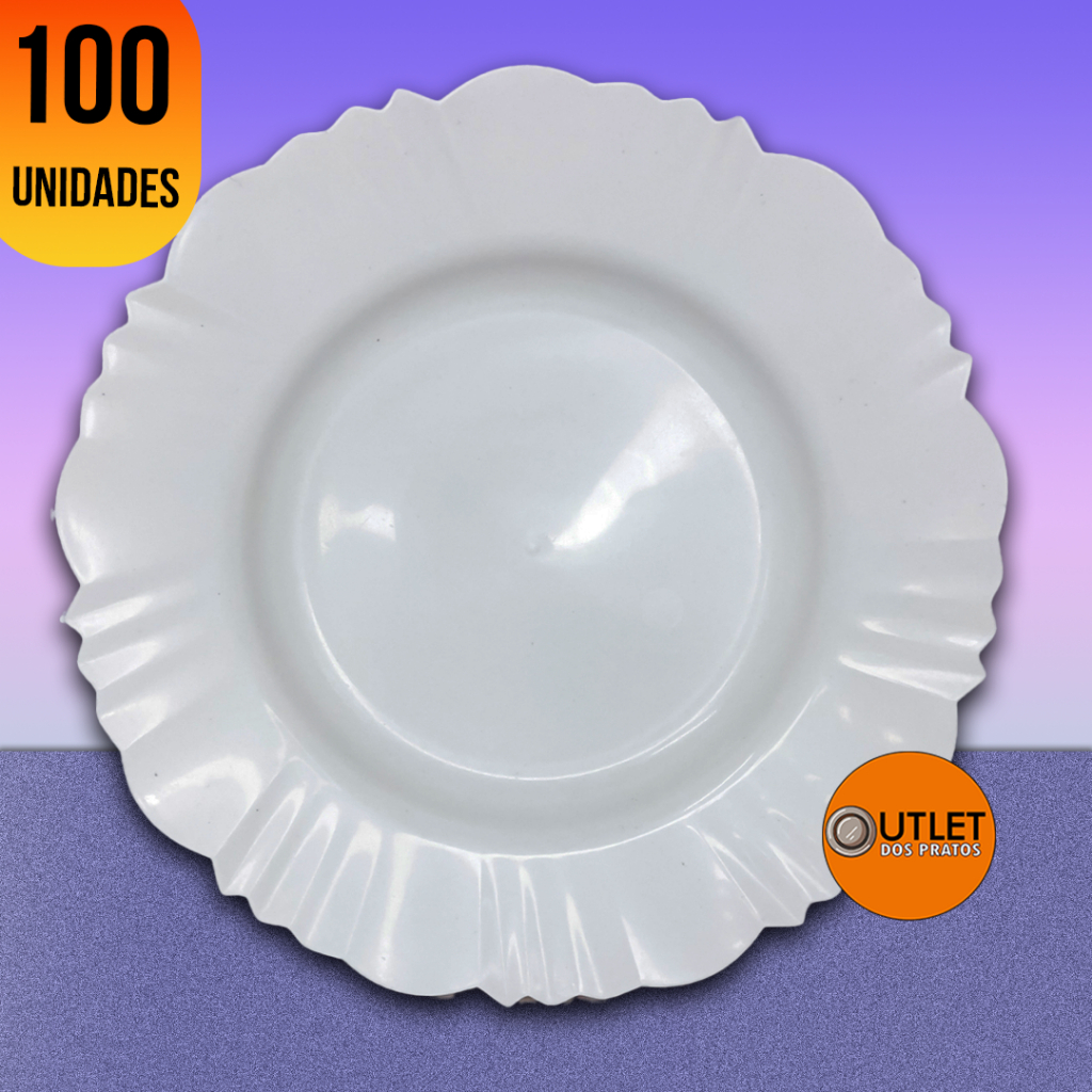 KIT 100 PRATOS FUNDO PÉTALA PLÁSTICO JANTAR ALMOÇO CHURRASCO CASAMENTO FESTA