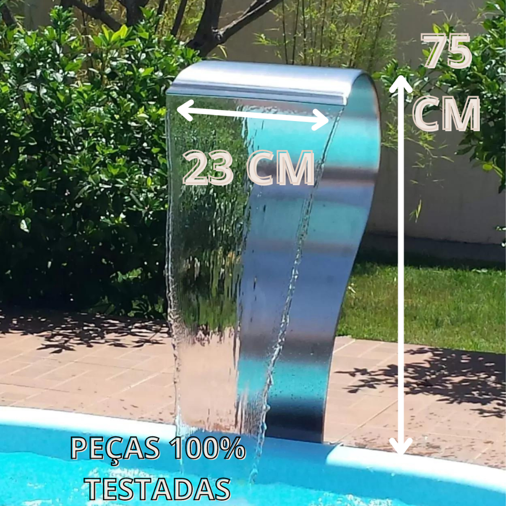 Cascata para piscina Naja de Aço Inox média 75cm altura de sobrepor