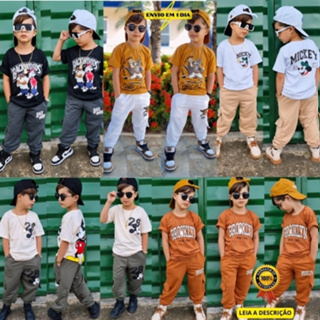 roupa infantil menino conjunto masculino calça camisa malha e moletinho em Oferta na Shopee