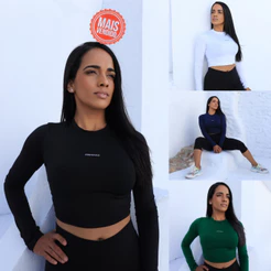 Cropped Térmico Manga Longa Feminino Com Proteção Solar UV 50+ Camiseta Cropped Segunda Pele Lisa