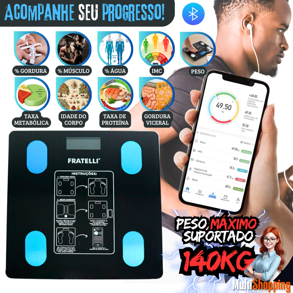 Balança digital corporal bioimpedância banheiro profissional APP Bluetooth inteligente fitness saúde
