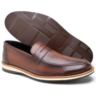 Sapato Mocassim Oxford Masculino de Couro Sport Fino Preto e Capuccino Super Confortável na Promoção
